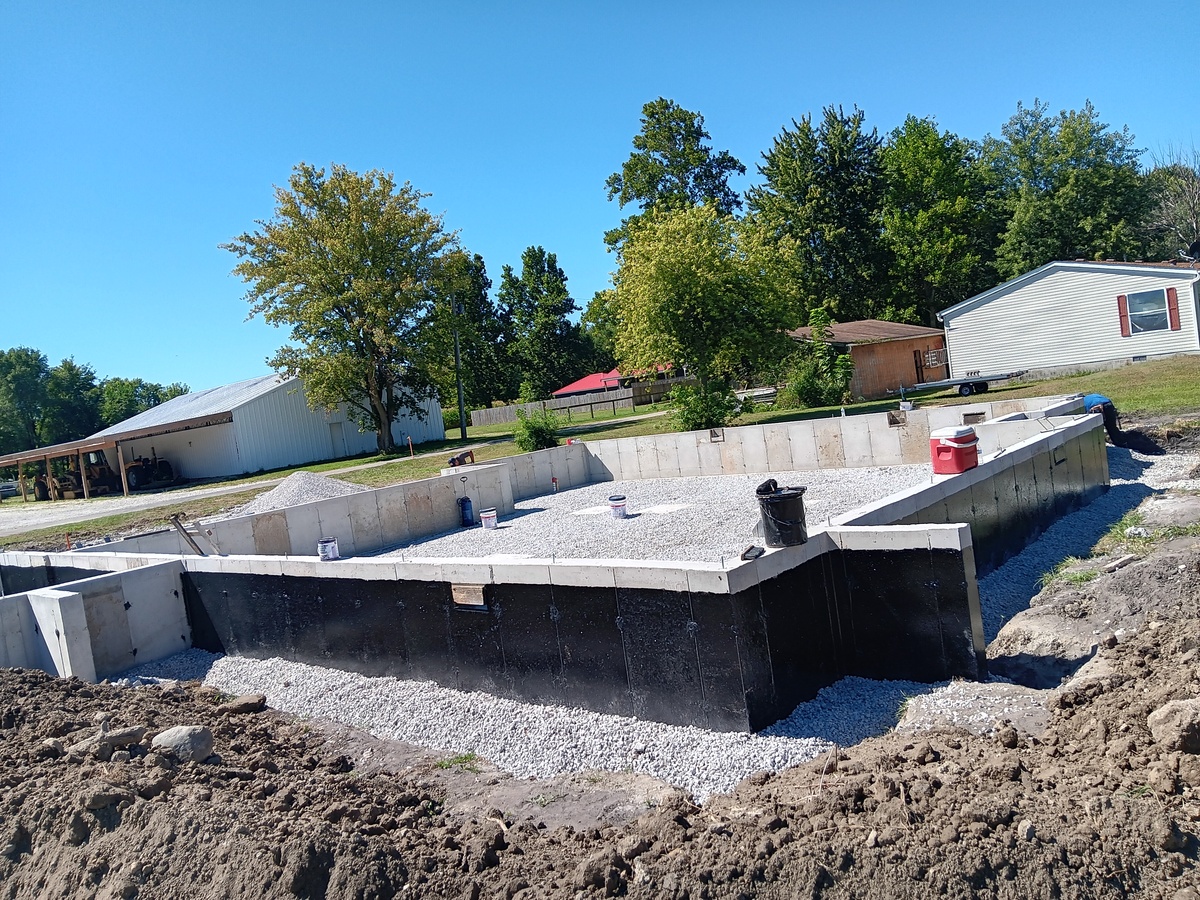 Basement foundation forms set on a job site
